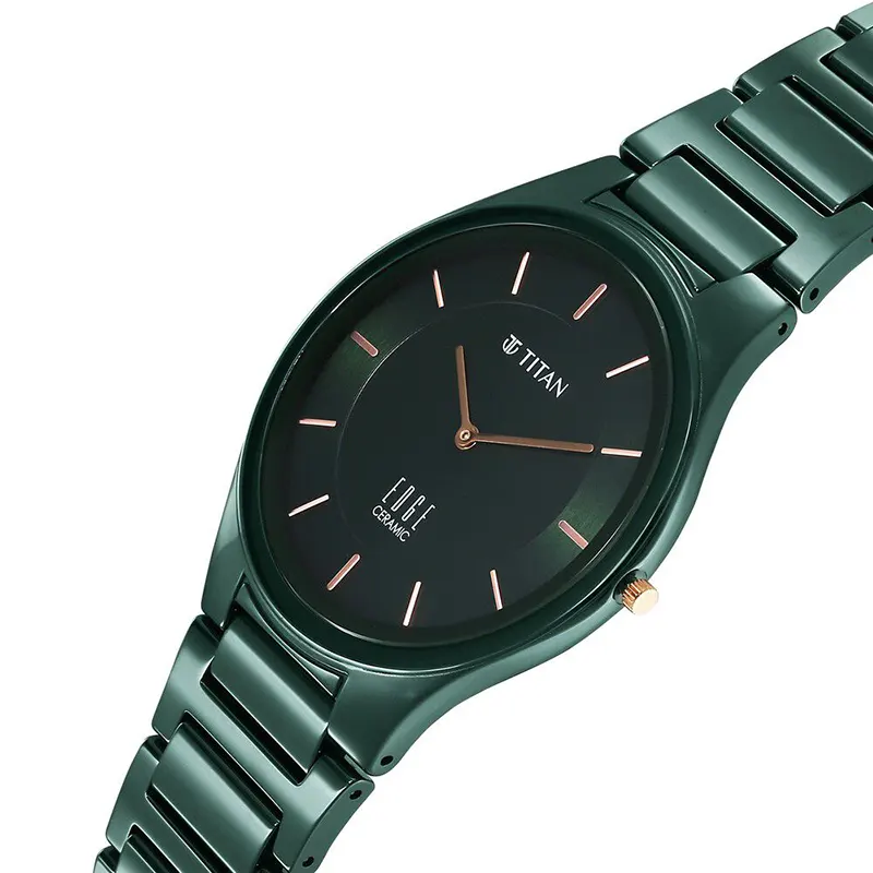 Titan Edge Ceramic Glossy Green Dial Slimmest Men’s Watch | 1696QC06