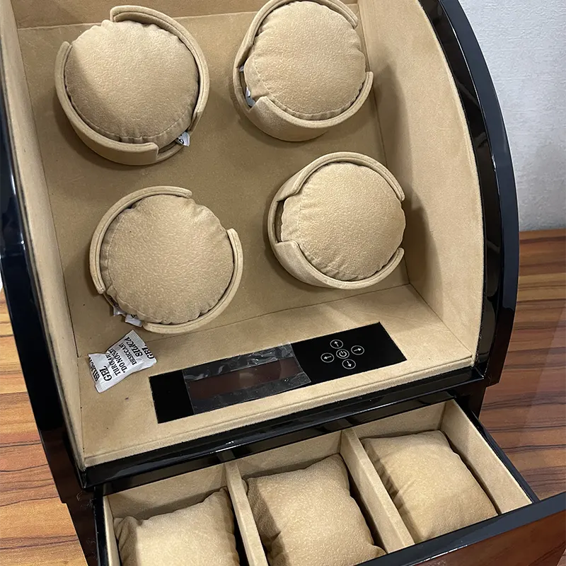 4 Slots High Quality Luxurious Curved Shape Brown Watch Winder for Automatic Watches