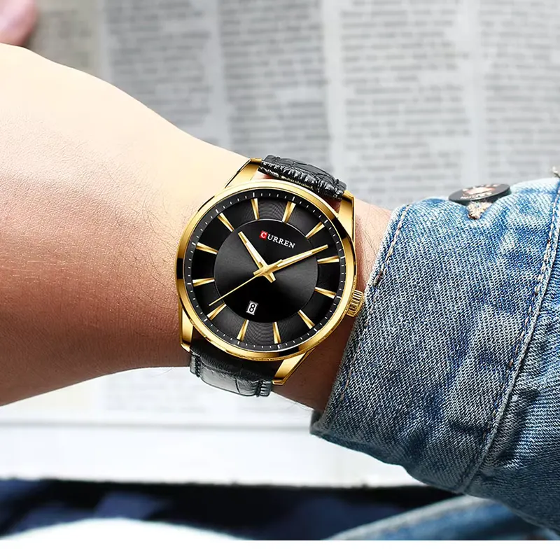 Curren 8365 Fashion Black Dial Gold-tone Case Men's Watch