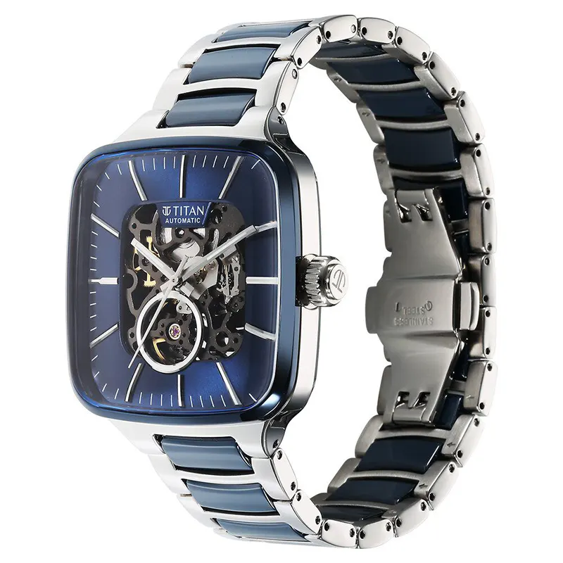 Titan Ceramic Fusion Skeleton Blue Dial Automatic Men's Watch | 90175KD02