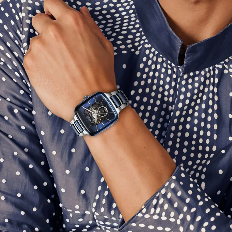 Titan Ceramic Fusion Skeleton Blue Dial Automatic Men's Watch | 90175KD02