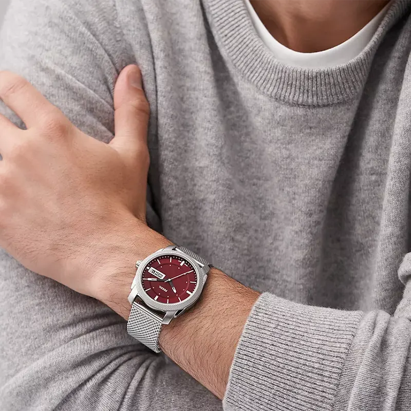 Fossil Machine Day-Date Burgundy Dial Men's Watch | FS6014