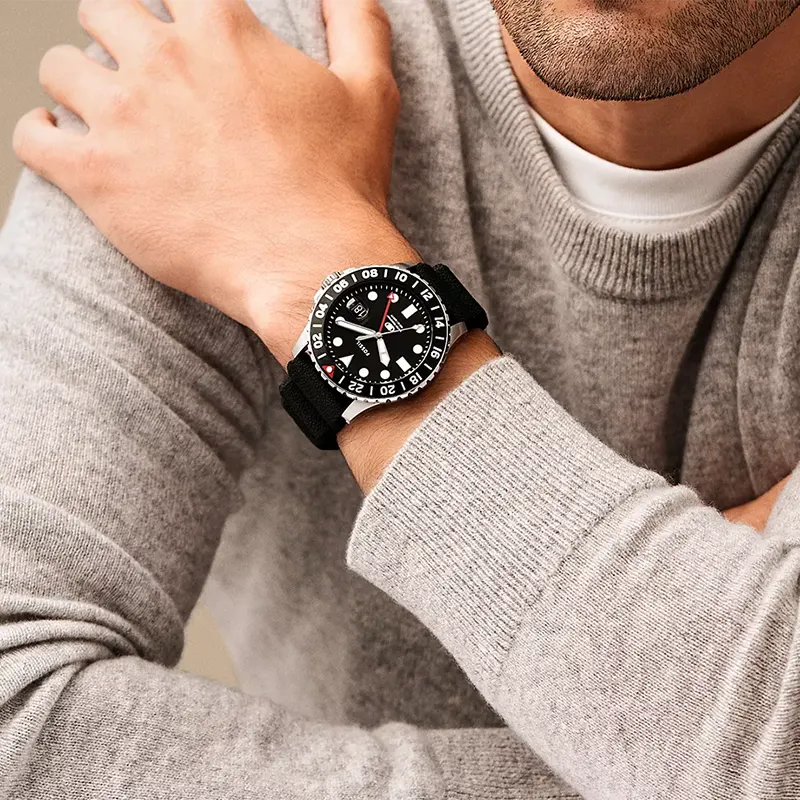 Fossil Blue GMT Black Dial Silicone Strap Men’s Watch | FS6036