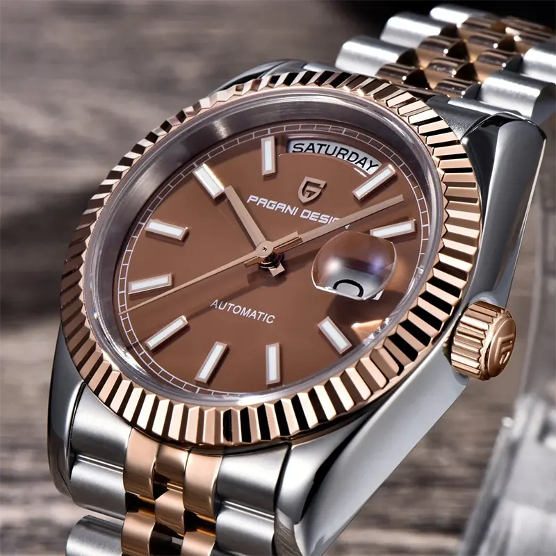 Pagani Design PD-1752 Day-Date Brown Dial Two-tone Men's Watch