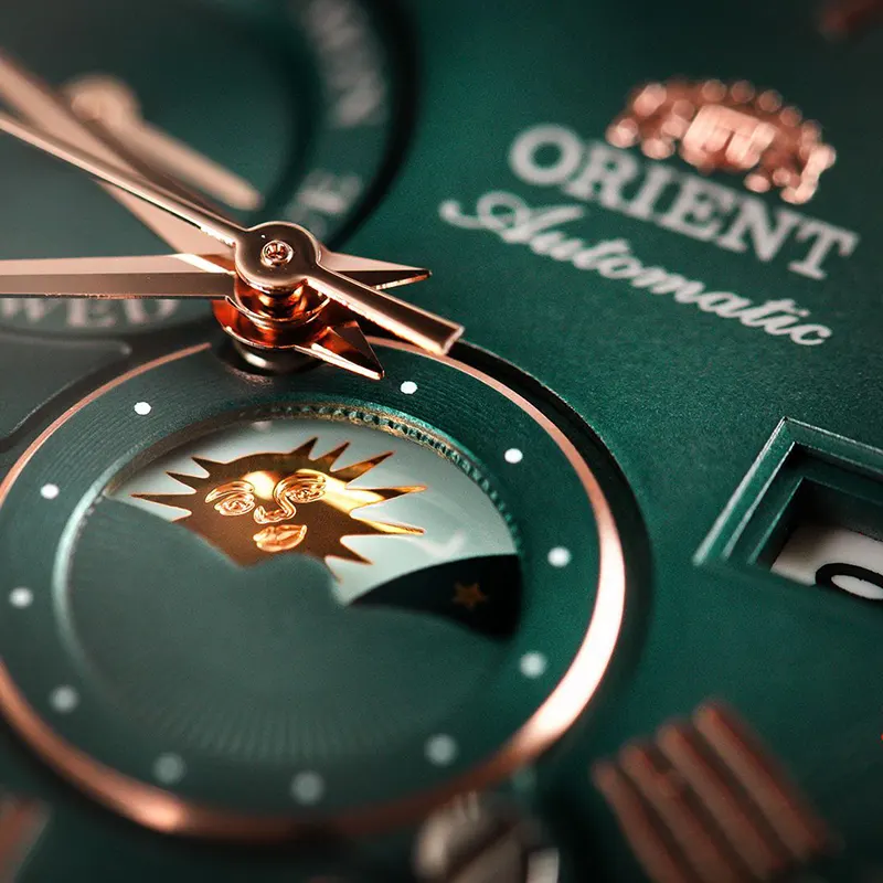 Orient Bambino Sun & Moon Green Dial Men's Watch | RA-AK0805E