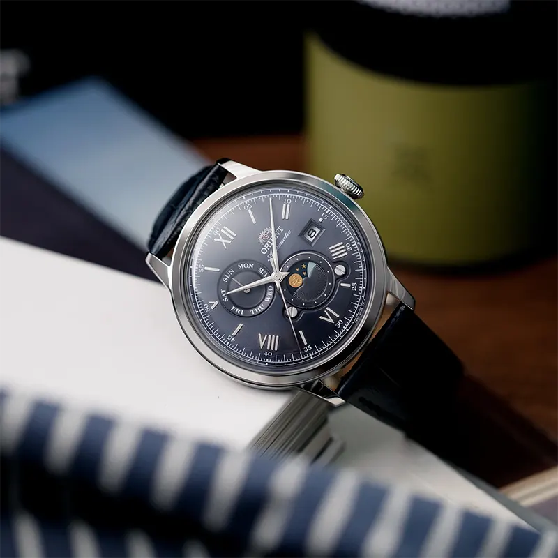 Orient Bambino Sun & Moon Navy Blue Dial Men's Watch | RA-AK0806L