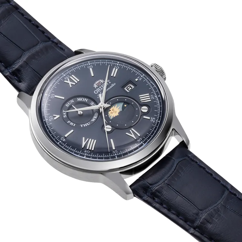 Orient Bambino Sun & Moon Navy Blue Dial Men's Watch | RA-AK0806L