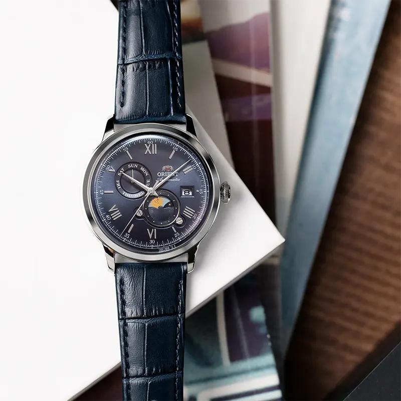 Orient Bambino Sun & Moon Navy Blue Dial Men's Watch | RA-AK0806L