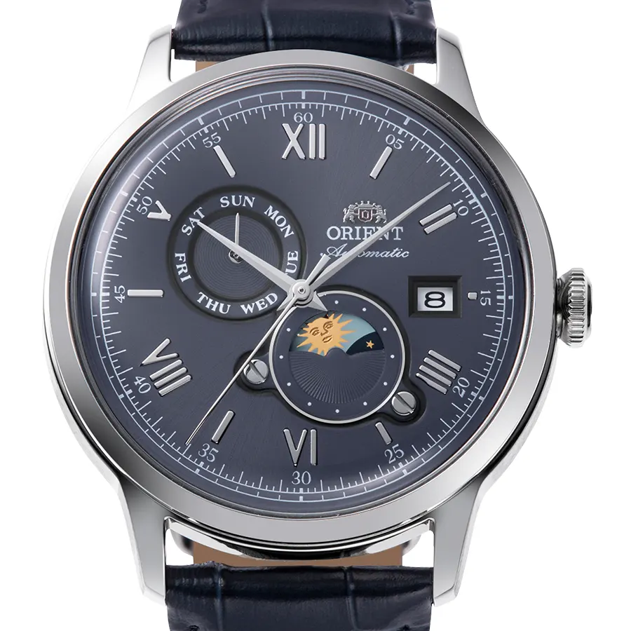 Orient Bambino Sun & Moon Navy Blue Dial Men's Watch | RA-AK0806L