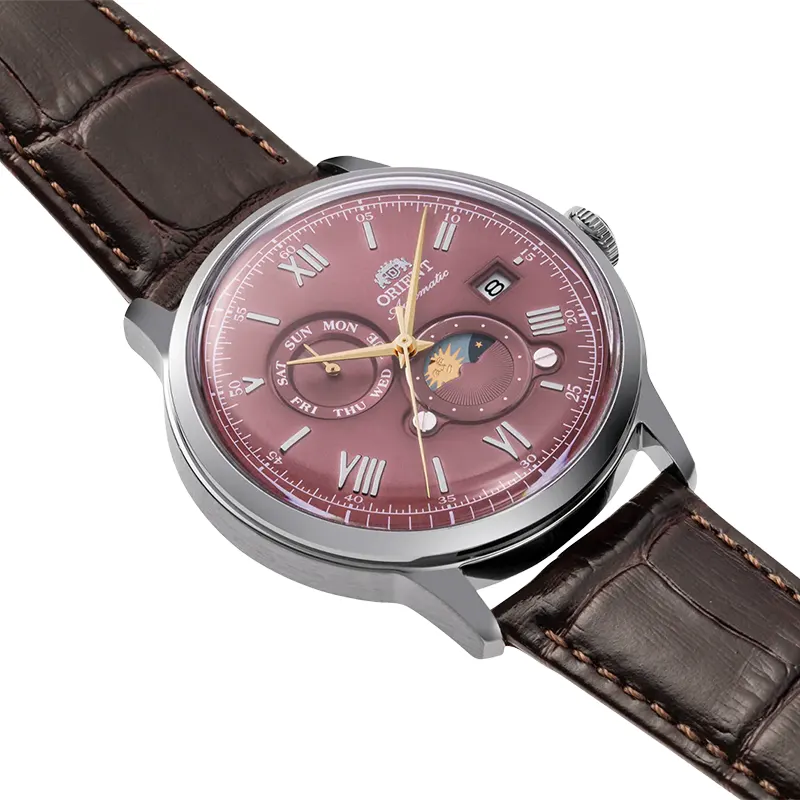 Orient Bambino Sun & Moon Bordeaux Dial Men's Watch | RA-AK0807R