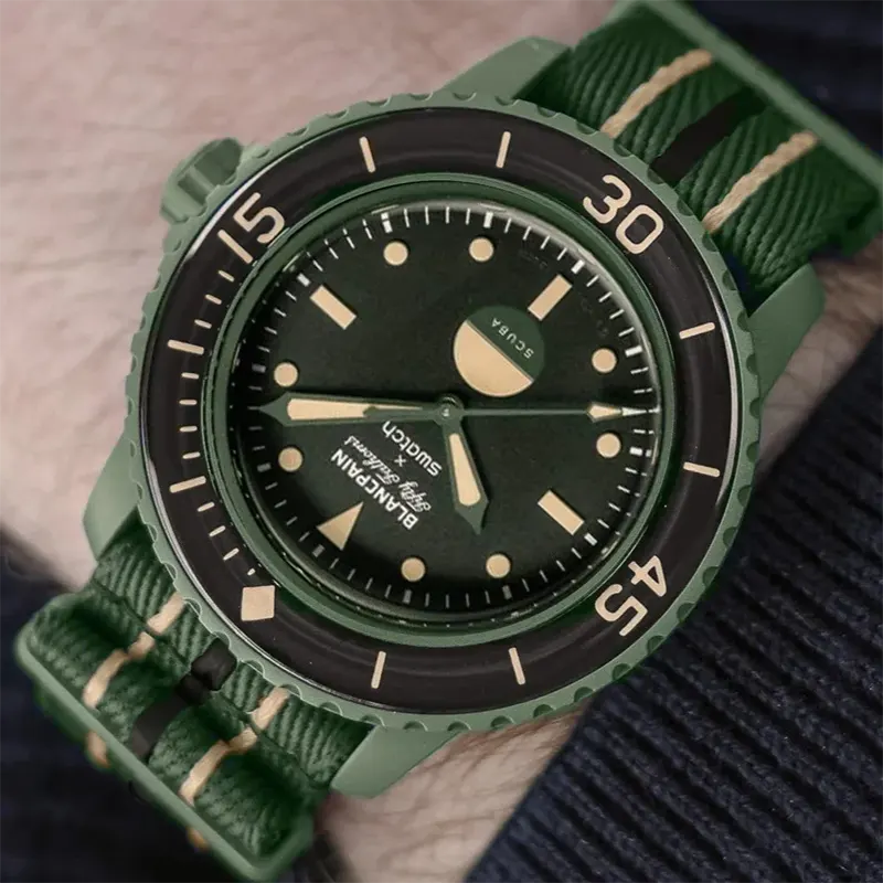 Blancpain X Swatch Fifty Fathoms Green Abyss Automatic Men's Watch | S035G100
