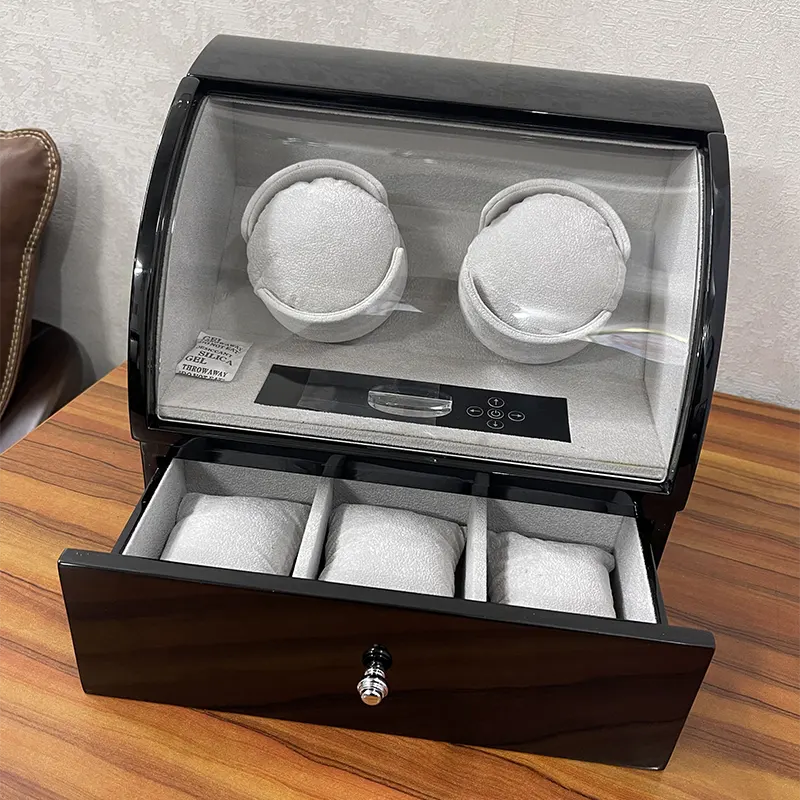 Slot Curved Shape Black Watch Winder for Automatic Watches