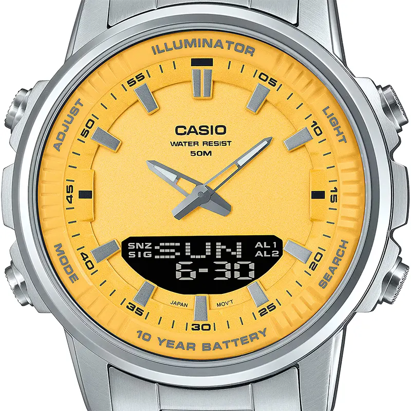 Casio AMW-880D-9AV Yellow Dial Dual Time Men’s Watch