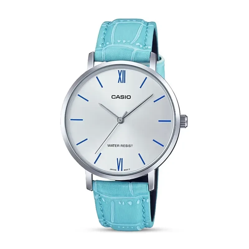 Casio LTP-VT01L-7B3 Silver Dial Blue Leather Ladies Watch