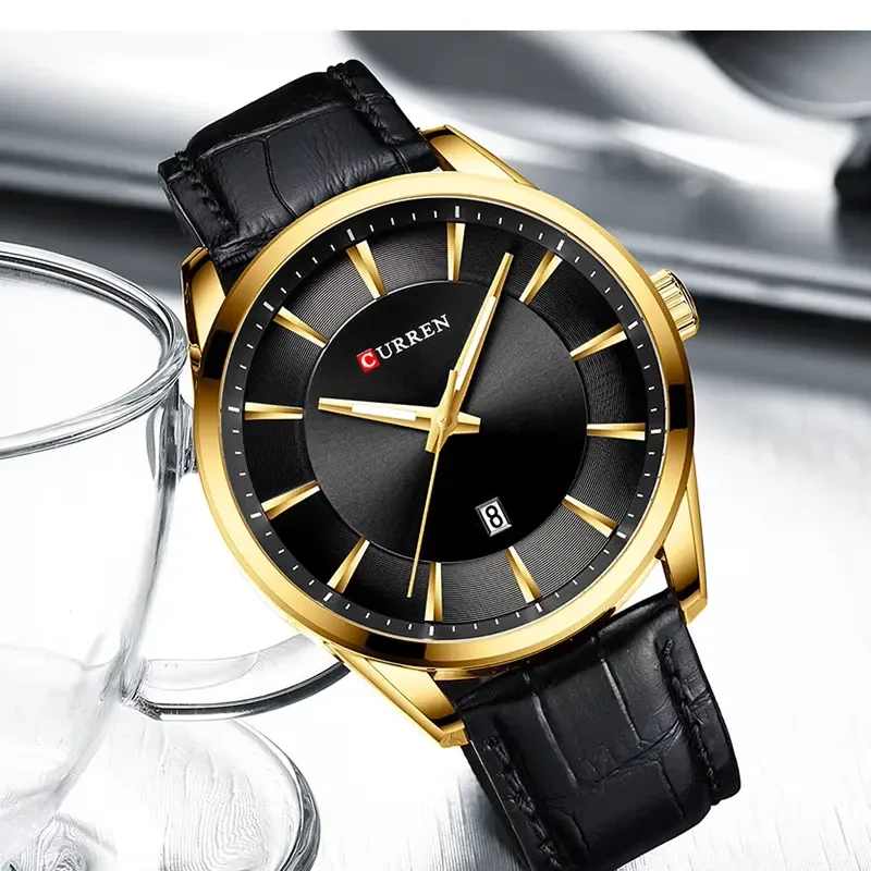 Curren 8365 Fashion Black Dial Gold-tone Case Men's Watch