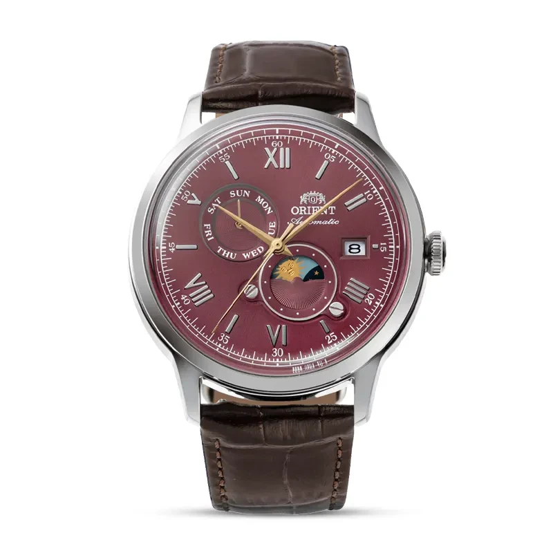 Orient Bambino Sun & Moon Bordeaux Dial Men's Watch | RA-AK0807R
