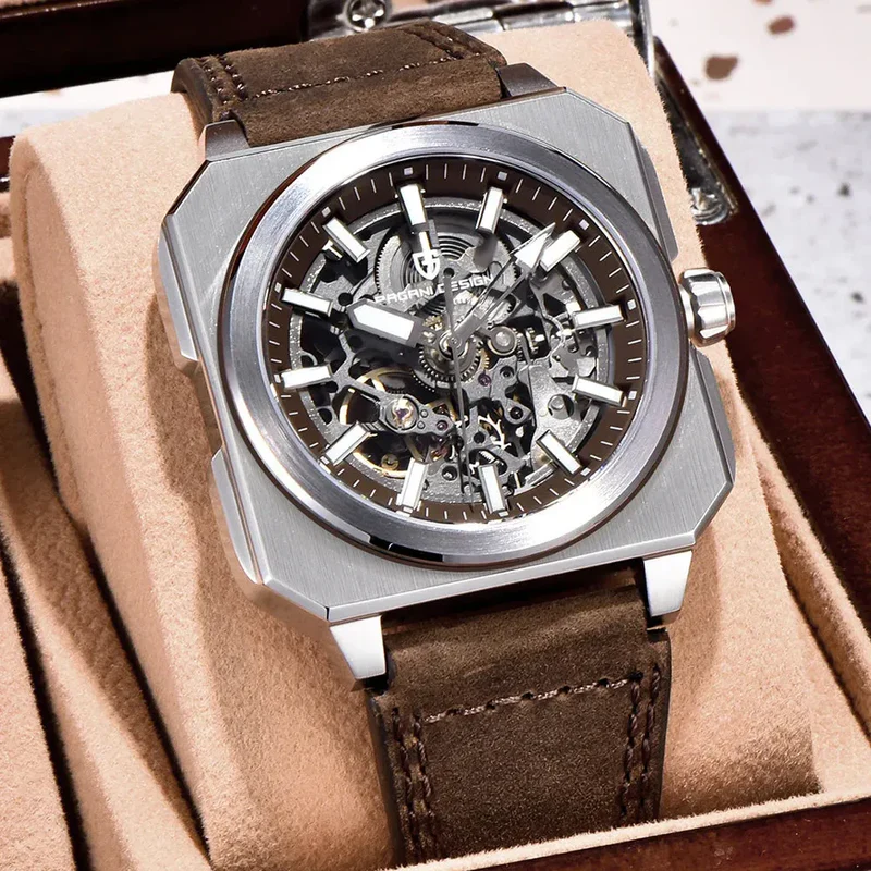 Pagani Design Automatic Skeleton Dial Brown Strap Men's Watch | PD-1791