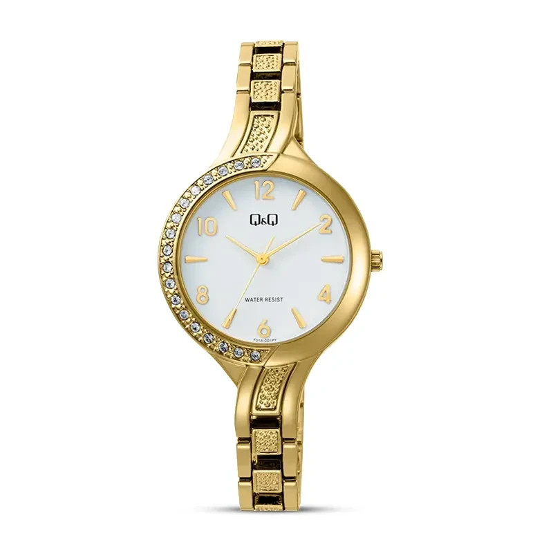 Q&Q F01A-001PY White Dial Gold-tone Ladies Watch