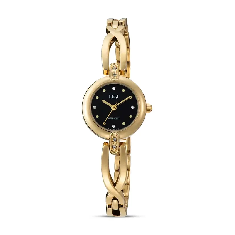Q&Q F06A-003PY Black Dial Gold-tone Ladies Watch