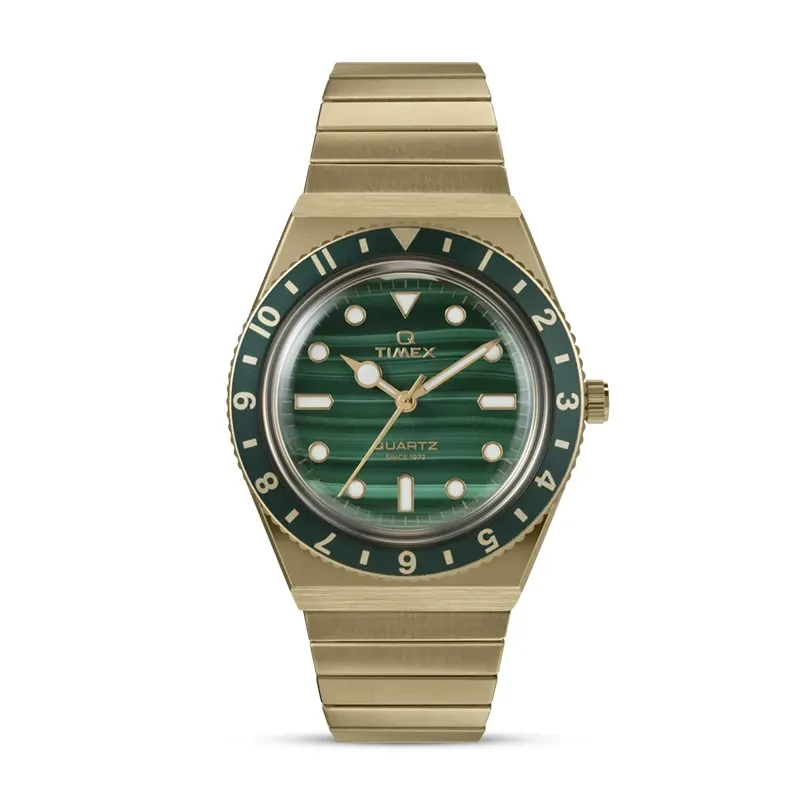 Q Timex® Green Dial Steel Expansion Band Ladies Watch | TW2V92200