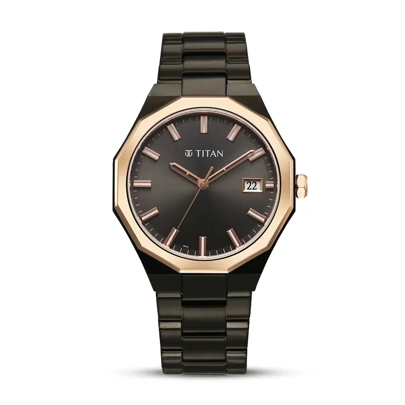 Titan Regalia Dodecagon Black Dial Two-tone Men’s Watch | 90212KM02