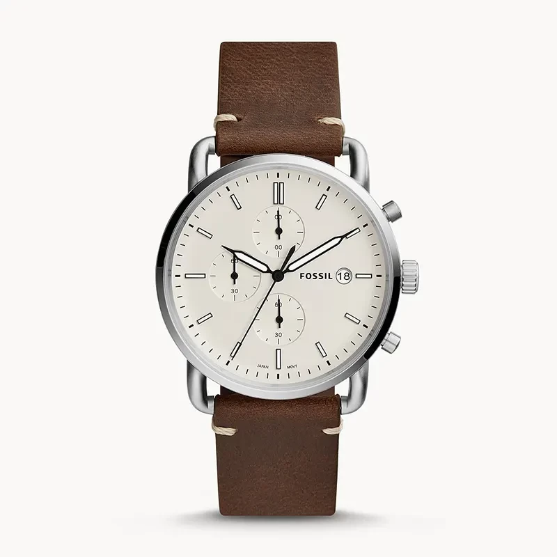 Fossil Commuter Beige Dial Brown Leather Men's Watch | FS5402