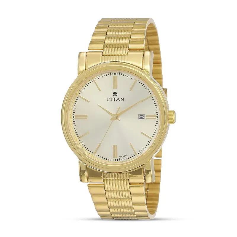 Titan 1712YM03 Champagne Dial Golden Strap Men’s Watch