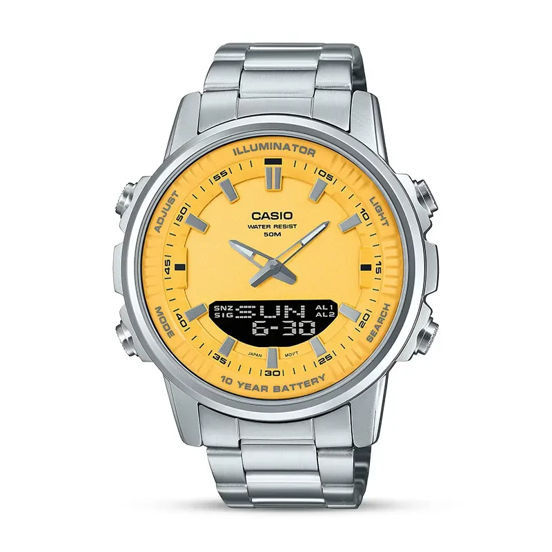 Casio AMW-880D-9AV Yellow Dial Dual Time Men’s Watch